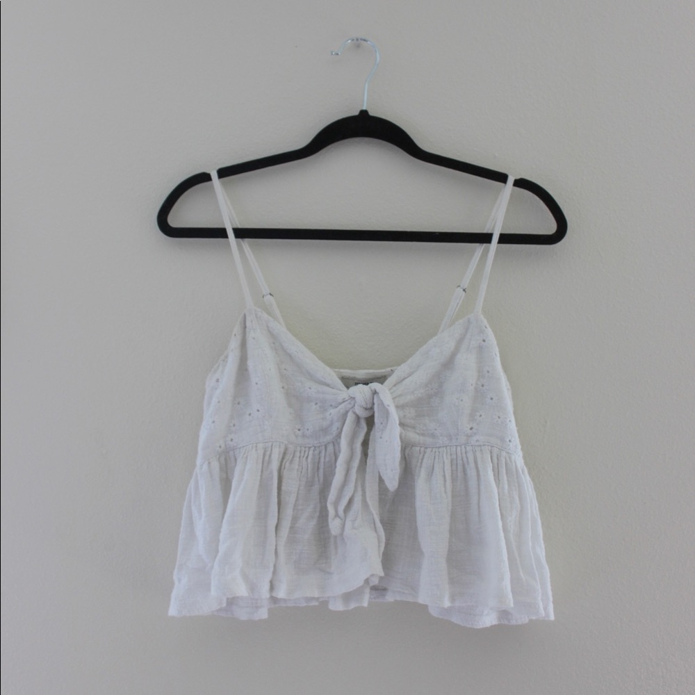 White Tie Front Floral Crop Top